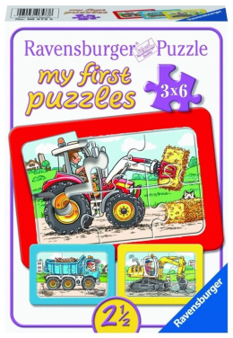 Puzzle 3x6 Traktor, koparka i ciężarówka