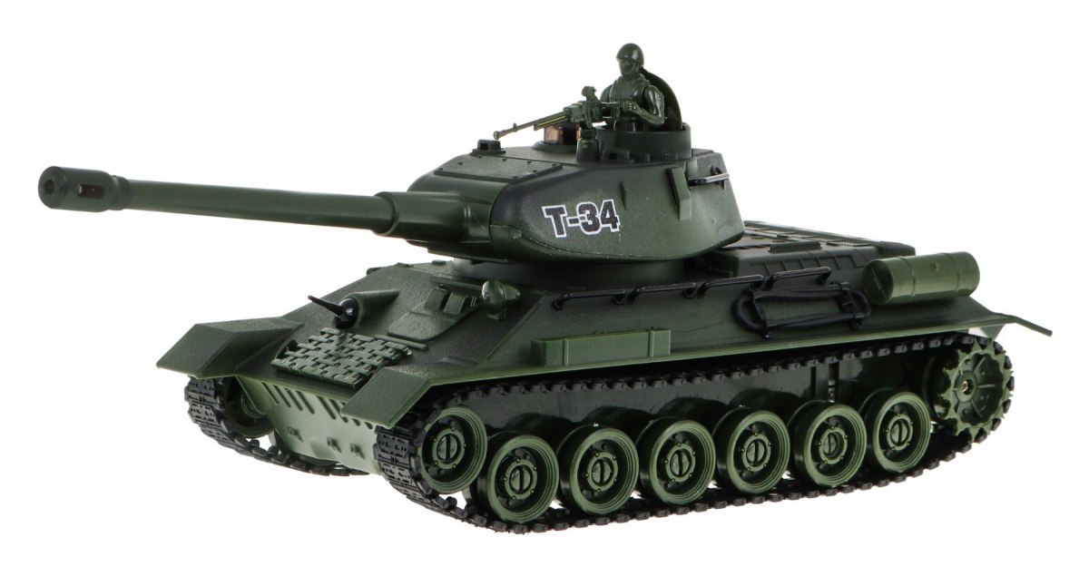 Zdalnie sterowane 2 czołgi T-34 vs Tiger dla dzieci 3+ Strzelające modele 1:28 + Wielka Bitwa Czołgów + Dźwięki Światła