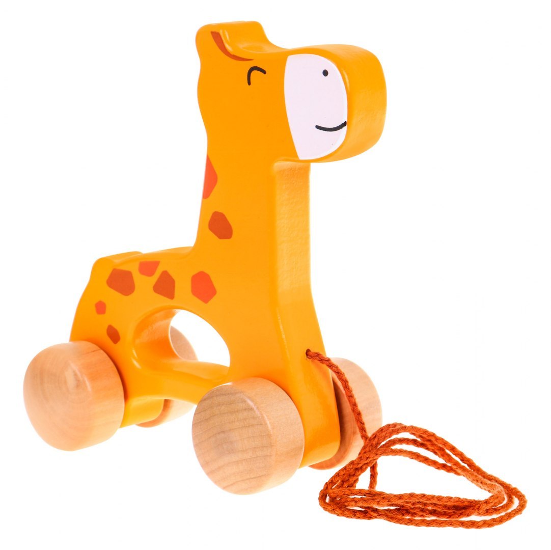 Drewniany mini jeździk Żyrafa na sznurku dla dzieci 12m+ Zabawka na kółeczkach
