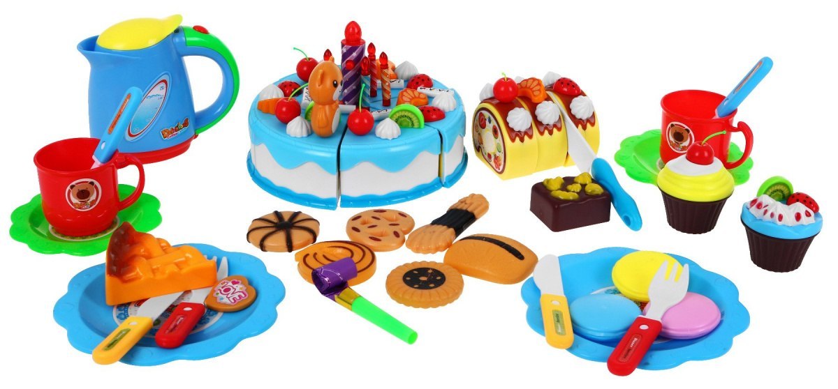 Zestaw do organizacji Przyjęć dla dzieci 3+ niebieski Tort + Słodycze + Interaktywna świeczka + Akcesoria 80 el.