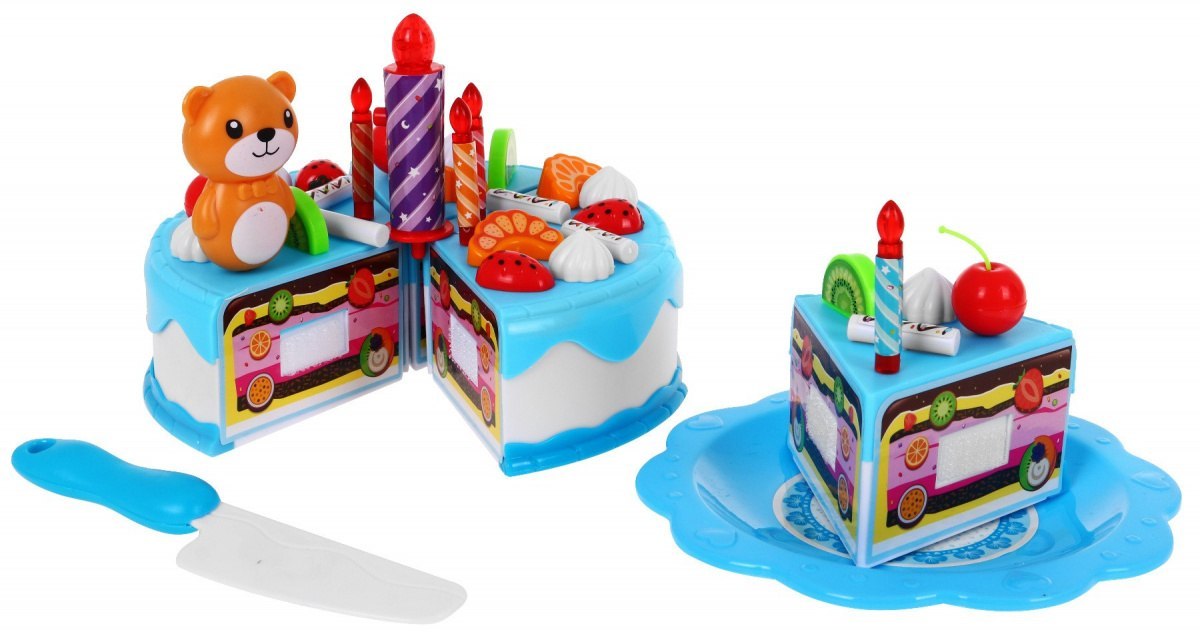 Zestaw do organizacji Przyjęć dla dzieci 3+ niebieski Tort + Słodycze + Interaktywna świeczka + Akcesoria 80 el.