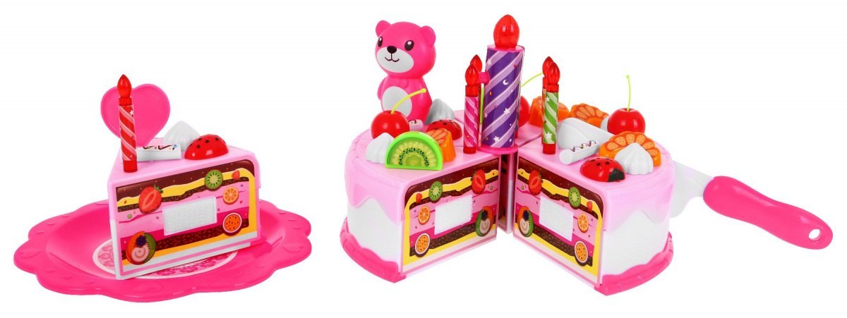 Zestaw do organizacji Przyjęć dla dzieci 3+ różowy Tort + Słodycze + Interaktywna świeczka + Akcesoria 80 el.
