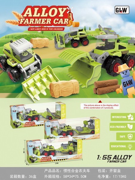 Walec rolniczy dla dzieci 1:55 Traktor z wałem uprawowym + Przyczepa sadownicza