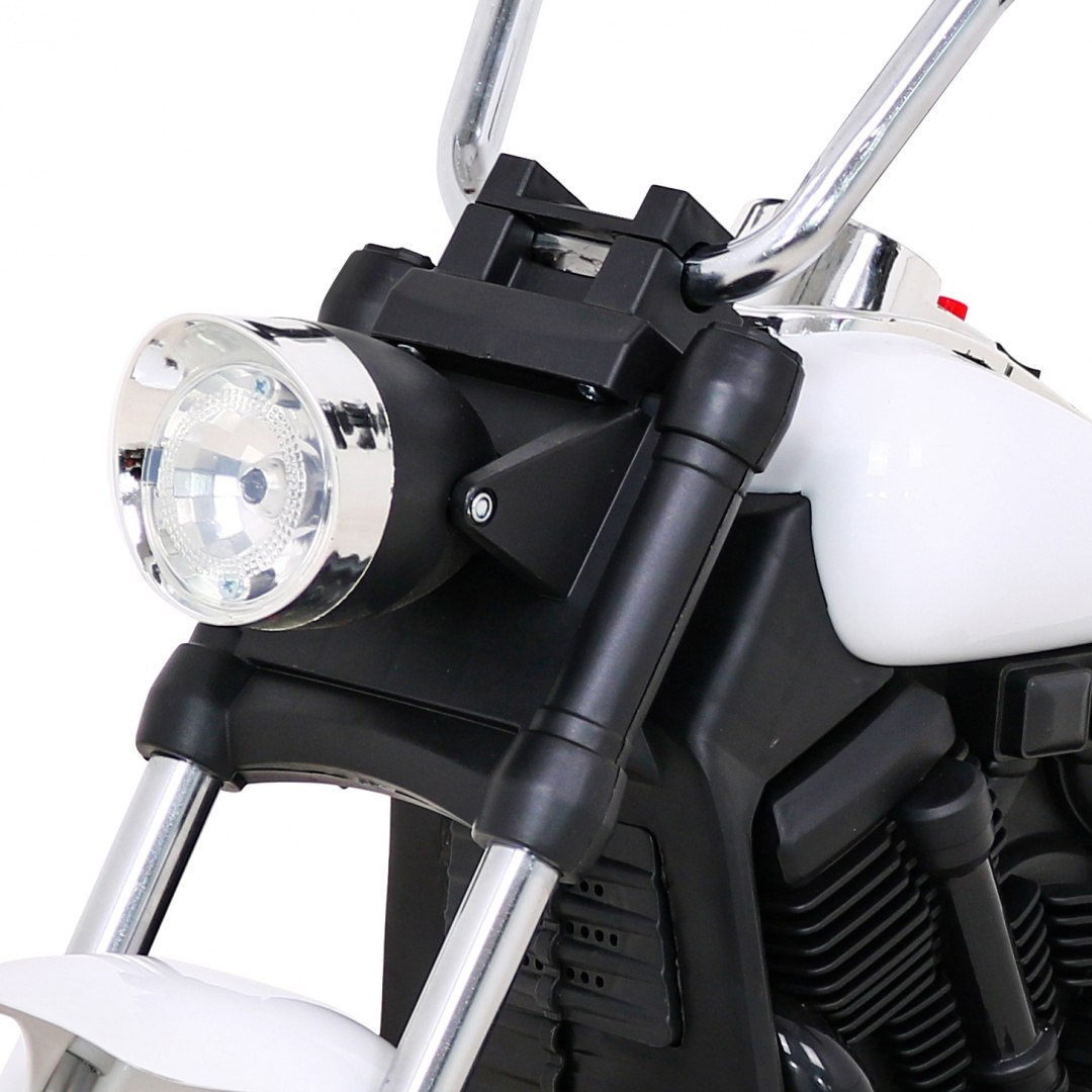 Motor Chopper V-Max na akumulator dla dzieci Biały + Melodie Klakson + Światło + Kółka pomocnicze