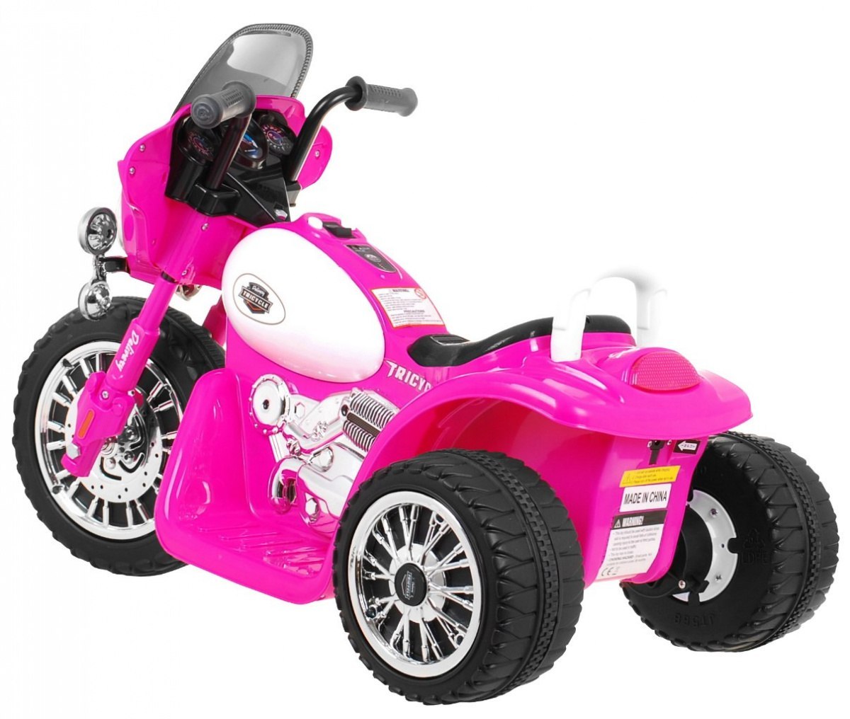 Motorek Chopper na akumulator dla dzieci Różowy + 3 koła + Dźwięki + Światła LED