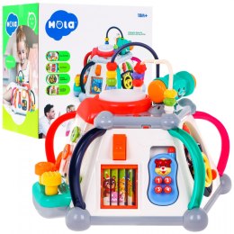 Multikostka sensoryczna dla dzieci 18m+ Interaktywne funkcje + 20 mini zabaw + Mikrofon Bębenek Kierownica Przeplatanki Akwarium