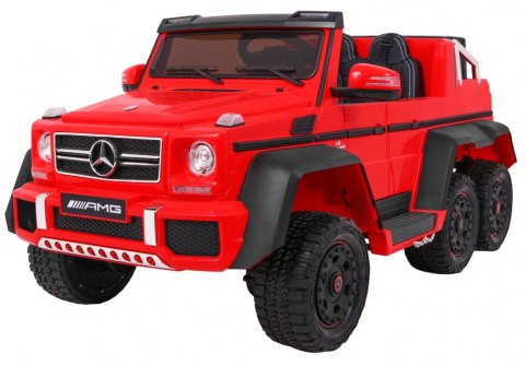 Auto Mercedes G63 6x6 dla dzieci Czerwony + 2 Pedały gazu + Regulacja siedzenia + Audio LED + Bagażnik + Kufer dla rodzica