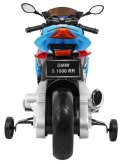 Motor na akumulator BMW S1000 RR dla dzieci Niebieski + Kółeczka pomocnicze + Nóżka podpórka