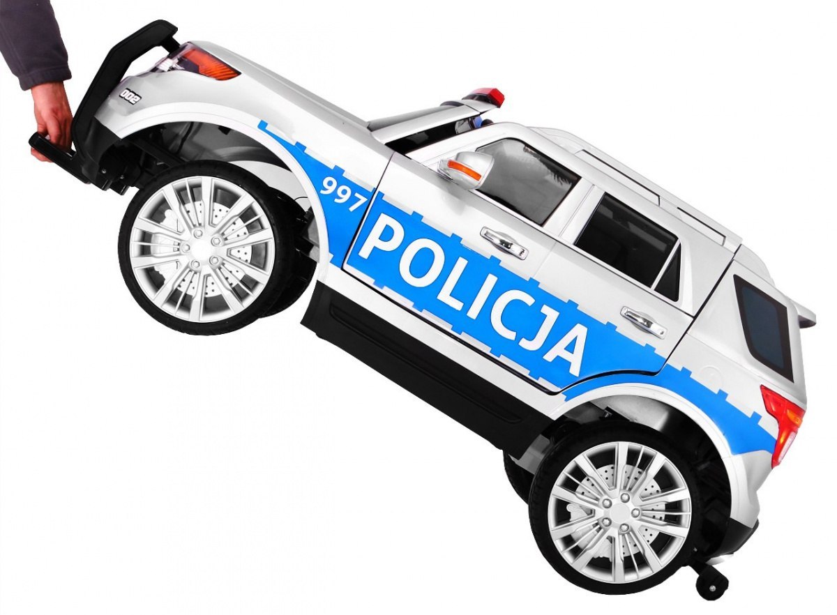 Auto SUV Policja na akumulator dla dzieci + Syreny + Światła + Megafon + Pilot + Wolny Start + EVA + Naklejki