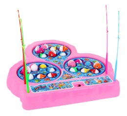 Gra zręcznościowa Łowienie Rybek dla dzieci 3+ różowy + 21 kolorowych Rybek + 4 Wędki + Plansza z 3 jeziorkami
