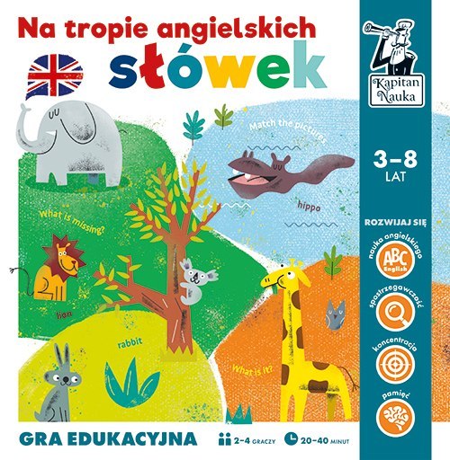 Gra edukacyjna „Na tropie angielskich słówek" dla dzieci 3-8 lat + Nauka języka angielskiego + Gra planszowa dla 2-4 osób