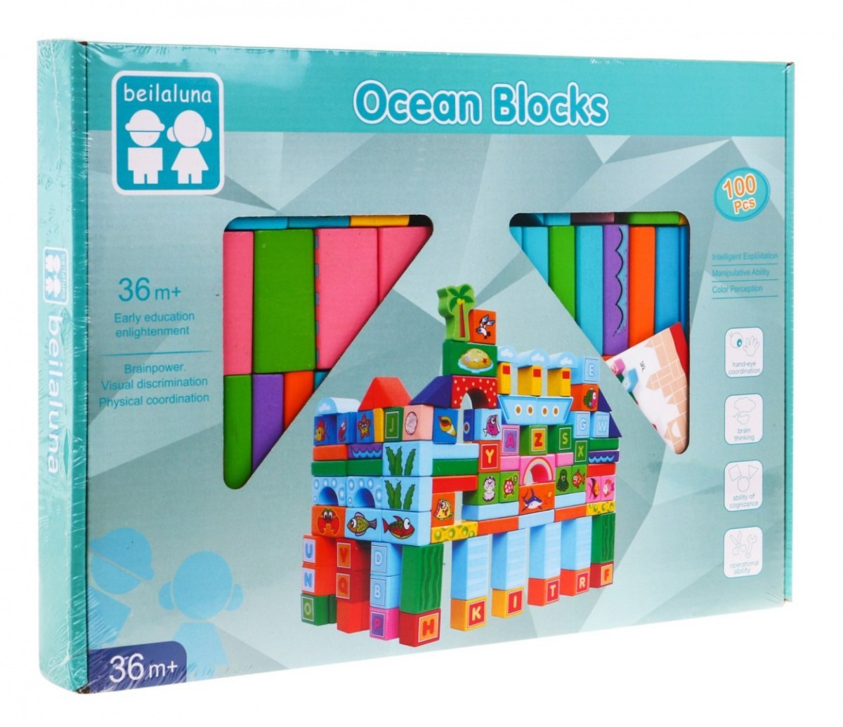 Zestaw drewnianych klocków "Ocean" dla dzieci 3+ Zabawa w budowanie 100 el.