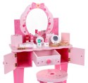Drewniana toaletka z taboretem dla dziewczynek Domowy salon piękności Makijaż + Akcesoria