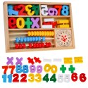 Drewniany zestaw edukacyjny 3w1 dla dzieci 3+ Nauka matematyki i zegara