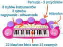 Różowy zestaw muzyczny Keyboard + Werble + Mikrofon dla dzieci 3+ Światła + Dźwięki 3 oktawy