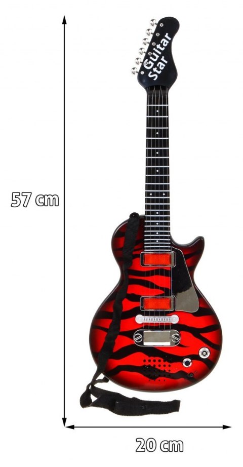 Elektryczna Gitara dla dzieci 3+ czerwone drewno + Słuchawki z mikrofonem + Dźwięki Światła