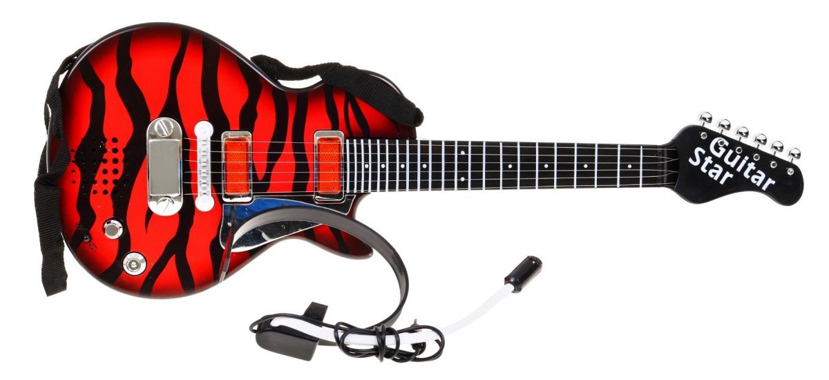 Elektryczna Gitara dla dzieci 3+ czerwony + Słuchawki z mikrofonem + Dźwięki Światła