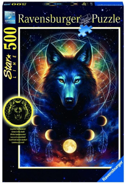 Puzzle 500 Świecące - Wilk i księżyce