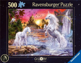 Puzzle 2D 500 Świecące - Jednorożce nad rzeką