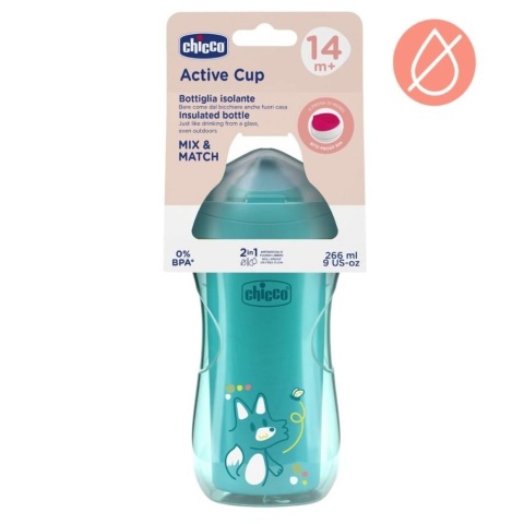 Kubek niekapek termiczny 266ml turkusowy 14m+