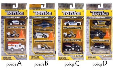 Hasbro TONKA Zestaw pojazdów POLICJA Różne metalowe autka + pachołki ZA3633