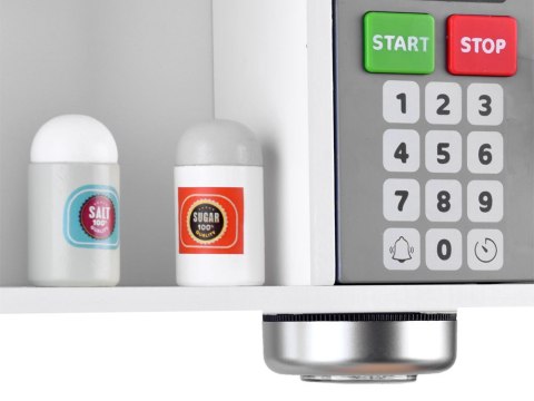 BIAŁO-SZARA interaktywna kuchnia drewniana dla dzieci + akcesoria ZA4126