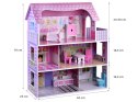 RÓŻOWY Drewniany domek dla lalek + mebelki + oświetlenie LED ZA4130
