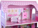 RÓŻOWY Drewniany domek dla lalek + mebelki + oświetlenie LED ZA4130