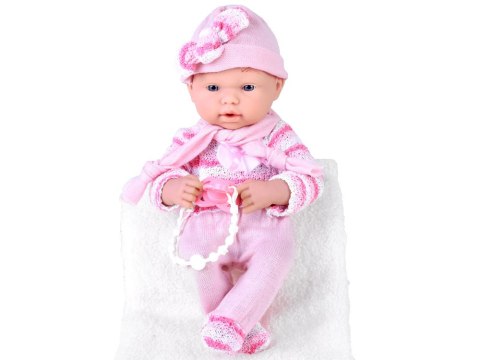 Zestaw Różowa lalka BOBAS Dziewczynka Smoczek na łańcuszku + kocyk ZA4353