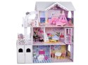 Duży Ażurowy Domek drewniany dla lalek + Winda Garaż Balkon Meble ZA5388