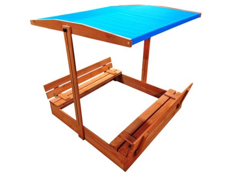 Drewniana piaskownica z daszkiem i ławeczkami zamykana 120x120 cm SP0837