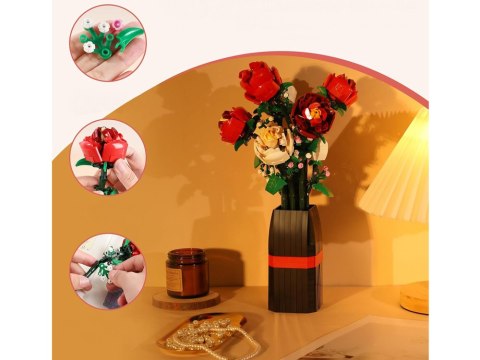 Klocki konstrukcyjne Kwiaty w wazonie BUKIET RÓŻ + wazon 818 ele ZA5760