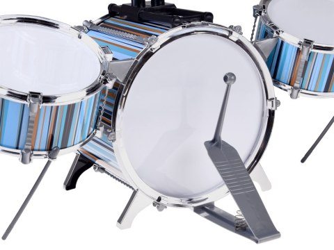 Perkusja dla dzieci 5-bębnów + taboret w zestawie - niebieski design IN0182