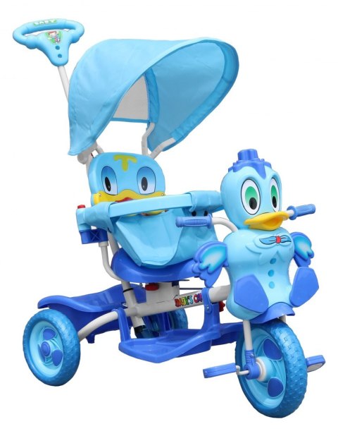 3-kołowy Rowerek dla dzieci Kaczka Niebieski + Dźwięki + Daszek + Barierka + Podnóżek + Rączka + Schowek