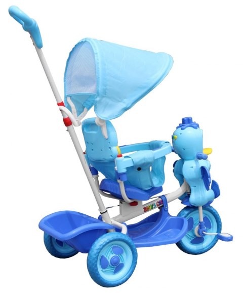 3-kołowy Rowerek dla dzieci Kaczka Niebieski + Dźwięki + Daszek + Barierka + Podnóżek + Rączka + Schowek