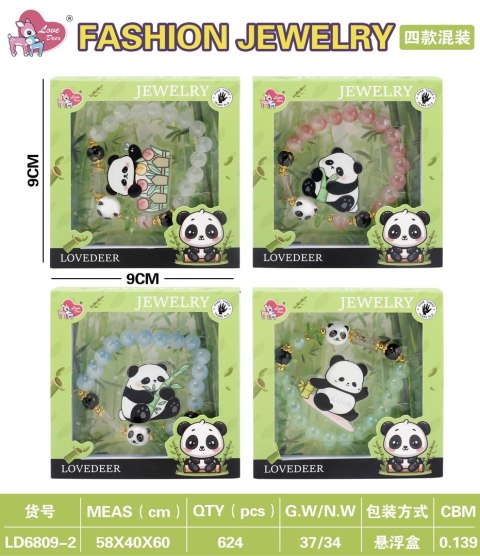 Zestaw Biżuterii Panda Różowa Bransoletka
