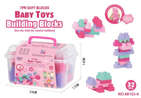 Zestaw Miękkich Klocków 32el. Różowe + Walizka