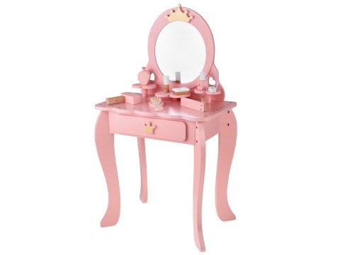Drewniana Królewska Toaletka z lustrem + krzesełko + akcesoria ZA5934