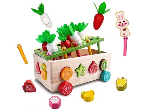Sorter Montessori drewniany wózek złap robaczka marchewki układanka ZA5903