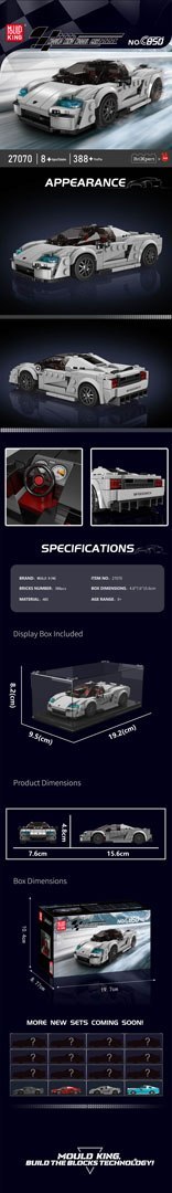 Zestaw Klocków Pojazd Sportowe Srebrne 388el.