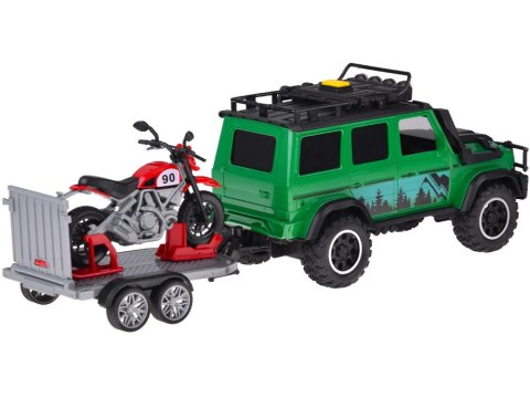 Auto terenowe z przyczepą typu laweta + MOTOR Światło i dźwięk ZA5913