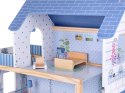 Drewniany błękitny domek dla lalek + mebelki 3 piętra teras ZA5273