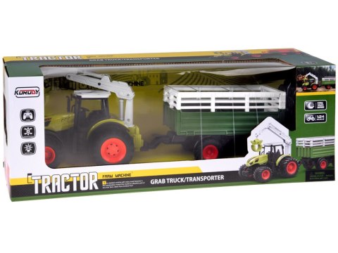 Sterowany Traktor na pilota z przyczepą i chwytakiem bale drewna RC0719