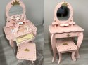 Drewniana Królewska Toaletka z lustrem + krzesełko + akcesoria ZA5934