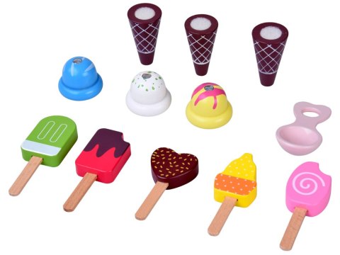 Pastelowa słodka LODZIARNIA na kółkach z drewna + 8 różnych lodów ZA5946