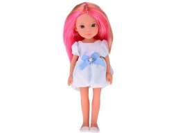 Lovely Girl Lalka z różowym pasemkiem w białej sukience 33cm ZA5850