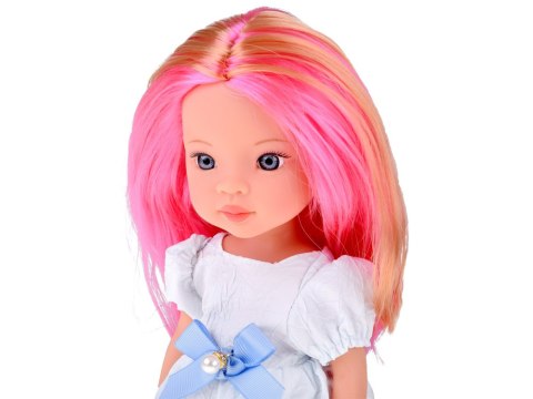 Lovely Girl Lalka z różowym pasemkiem w białej sukience 33cm ZA5850