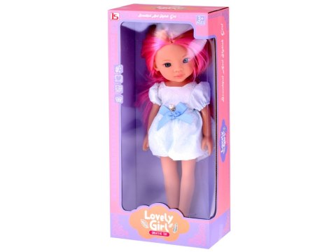 Lovely Girl Lalka z różowym pasemkiem w białej sukience 33cm ZA5850