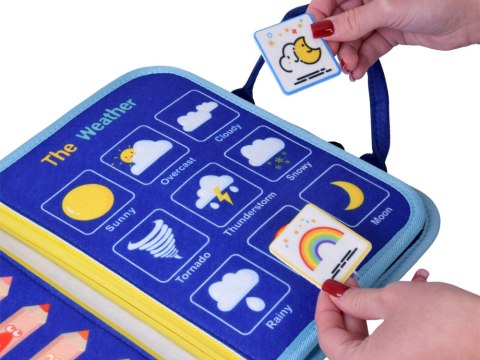 Materiałowa książeczka manipulacyjna edukacyjna + tablica markery ZA6024