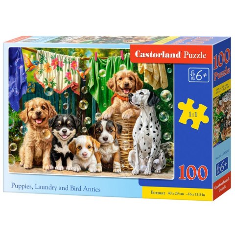 Puzzle 100-elementów Puppies, Laundry and Bird Antics B-111305